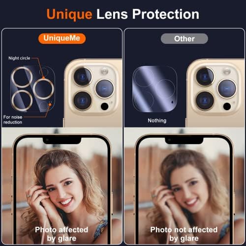 UniqueMe [3 Pack] zaštitnik sočiva kamere kompatibilan sa iPhoneom 13 Pro 6.1 / 13 Pro Max 6.7 kaljeno staklo, [Case Friendly][nova verzija] [otporan na ogrebotine] [jednostavna instalacija] - zlato