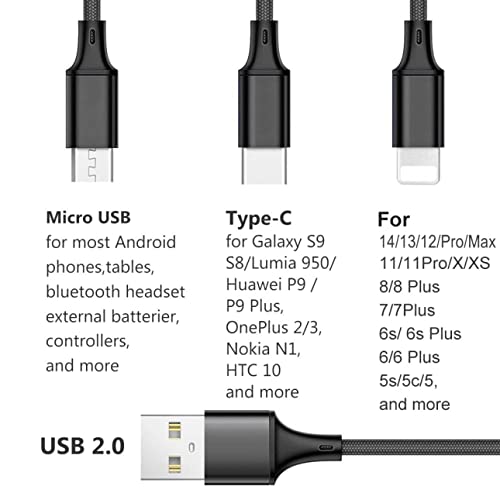 Kratki kabl za više punjenja, 3-u-1 kabl za više punjača Micro USB Tip C višestruki USB kabl, univerzalni kabl za brzo punjenje sa