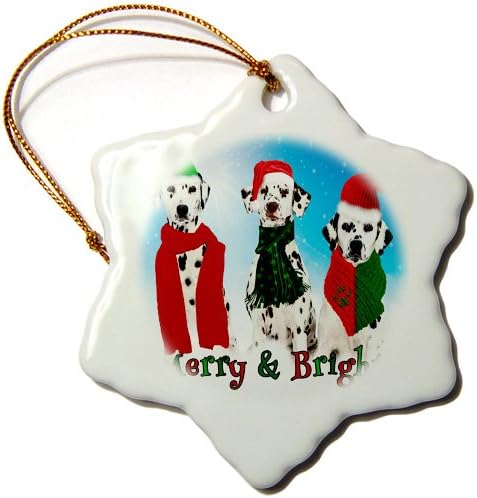3dRose ORN_172992_1 tri Dalmatinska psa u snijegu za sretan i vedar Božić. Ornament Pahuljica, Porcelan, 3 Inča