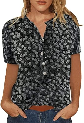 Teen T Shirt Tops za žene kratki rukav ljetna moda Casual trendi štampana majica sa dugmetom na dekolte majice