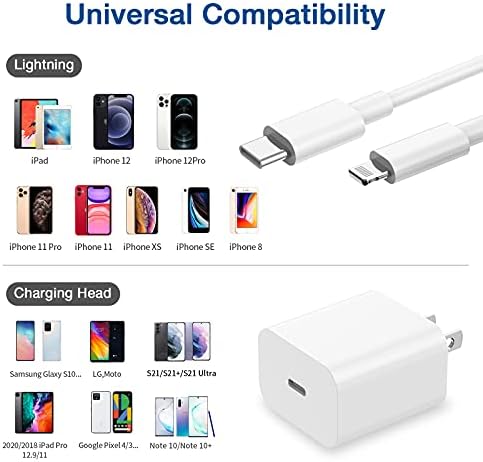 iPhone Fast Charger 2 Pack, 【MFi Certified】 20w PD USB C zidni Punjač sa 6.6 FT dugim tipom C za paljenje Ning kabla, kompatibilan