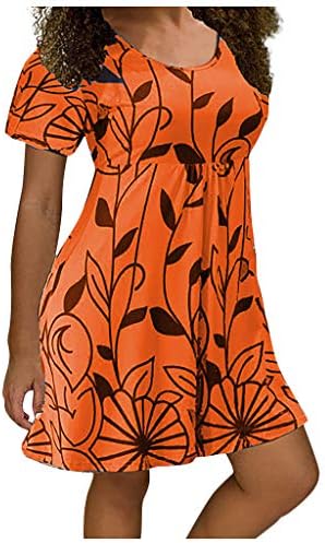 Plus veličina Hawaii haljina za žene 2023 okrugli vrat cvjetni sandred Sundersd s kratkim rukavima mini haljina trendi prevelika protočna haljina
