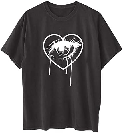 Ženski vrhovi novitet sa srčanim printom kratki rukav prevelika majica Casual Loose Fit o-izrez Tee Retro bluza za tinejdžerke
