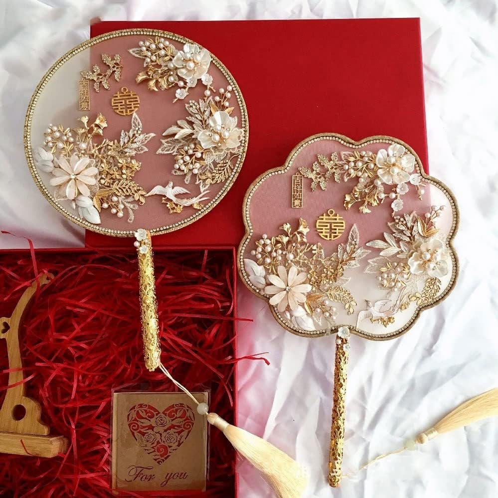 YCFBH Zlatni bridalni ručni buketi Ventilator Tip ručne izrade Cvijeće Zmetači kineski metalni okrugli ventilator vjenčani nakit