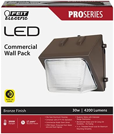 Feit Električni LED Mini zidni paket 30w ekvivalent, vanjski mali Wallpack, 4200 lumena, 50000 satni vijek trajanja, 120-277v, 5000k