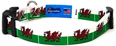 Wales ovratnik za pse | Wales Flag | Brzo izdanje kopča | Napravljeno u NJ, SAD | za srednje pse | Širok 3/4 inča