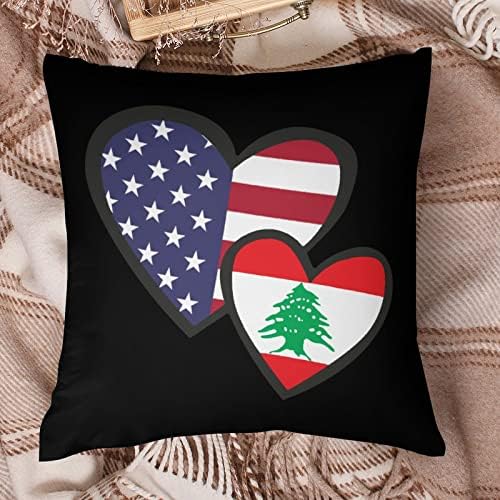 INTERLOWLing Hearts American Libanon Flag kvadratni jastučni jastuk poliesterski oblozi za jastuke bacaju navlake za kauč na razvlačenje