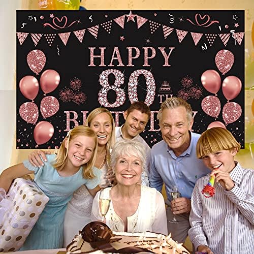 Trgowaul 80. rođendanski ukrasi za žene Rose Gold Birthday Backdrop Banner 5.9 X 3.6 Fts Happy 80th Birthday Party Suppiles photography