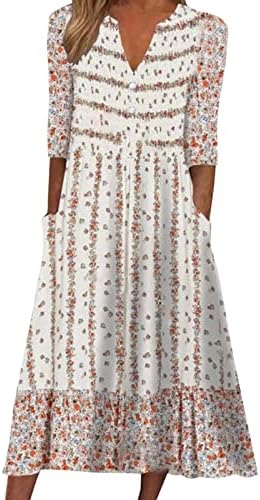 Ženske ljetne Casual majice haljine kratki rukav okrugli vrat cvjetni štampani Swing Maxi duga tunika sa džepovima