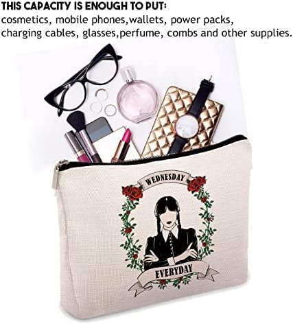 Ouz Addams Movie Makeup Bag, Addams Wednesday Fans Gift Cosmetic Bag, Addams Movie Merchandise for Women 8M010