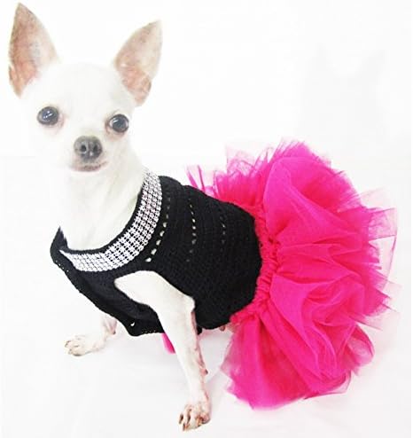 Seksi prokletna crna haljina za pse s ručnim izradom ružičaste tutu 12F
