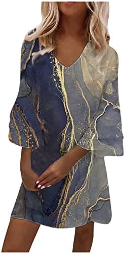 Haljine za dom za tinejdžere, ženski modni temperament Elegantni tiskani V-izrez 3/4 rukava mini haljina