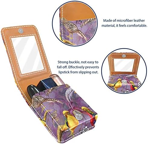 Portable Makeup ruž za usne za putovanja, akvarel Elegant Animal Birds ljubičasta Mini kutija za odlaganje ruževa sa ogledalom za
