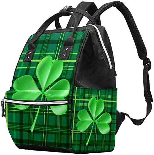 Guerotkr putnički ruksak, ruksak za torbu pelena, ruksak pelena, Dan St-Patricka Zelena djetelina Plaid uzorak