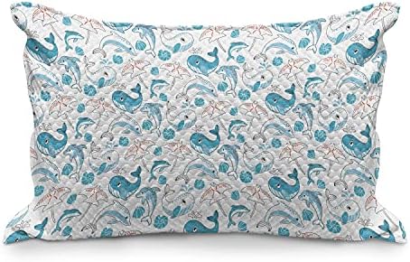 AMBESONNE nautičani jastuk, ilustracija podvodne biće prikazane u uzorku, standardni kraljevski pokrov nalik na jastuku za spavaću