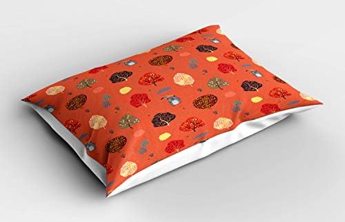 Ambesonne djetinjasto jastuk, medvjed holding kišobran u kišno jesen šumski pad drveća doodle, ukrasna jastučnica za tiskanu veličinu,