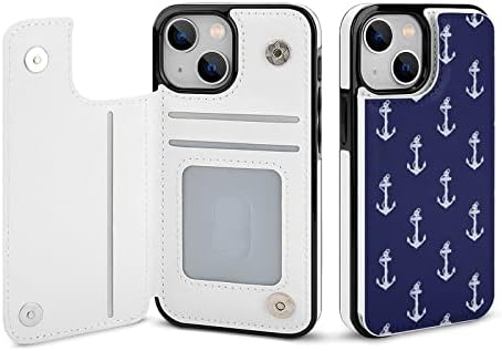 Navy Anchor Pattern Wallet Flip Folio futrola za telefon kompatibilna sa iPhoneom 13 /iPhoneom 13pro / iPhoneom 13pro Max zaštitnim