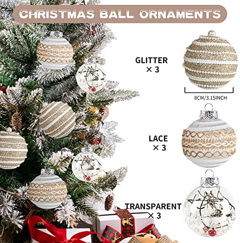 9 Pack Božić Ball Ornamenti 80mm/3.15 Plastic božićno drvo ukras veliki Shatterproof jasno Božić Balls Balls Baubles Set za kačenje božićnoj zabavi, vjenčanje, kući i odmor dekoracije