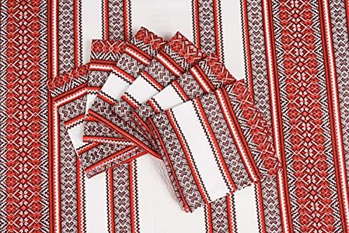 Set stolnjak + 6 salvete crveni ukrajinski Ornament slavenski dekorativni bijeli crveni narodni dekor 90 x 55 / 230 x 140 cm