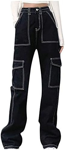 MGBD ženske naklonjene hlače na širokim nogama ravno poketa Jeans Casual bagergy pantalone