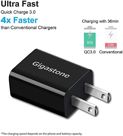 Gigastone USB zidni punjač 2 pakovanja, Qc3. 0 Qualcomm sertifikovani 3a utikač za punjenje, iPhone 18w brzo punjenje, kompaktni zidni