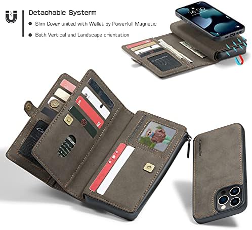 Kowauri torbica za novčanik za iPhone 13 Pro, torbica sa patentnim zatvaračem Folio držač za zaštitu magnetnih kožnih novčanika odvojiva