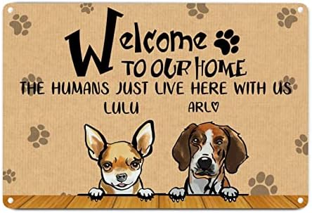 Alioyoit Funny Metal znak Plaque Custom psi na našem domu, ljudi ovdje s nama s nama u nevolji za kućne ljubimce vješalica za kućne