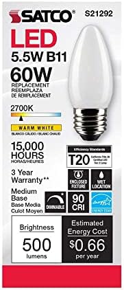 Satco S21292 / 06 5.5-Watt LED E26 sijalice, 2700k, 15000 sat, zatamnjenje, 6 pakovanje
