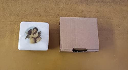 Originalna kutija za nakit od alabastera / mala, kvadratna / poljubac Anđela| Kerubina / ručno rezbareno / proizvedeno u Italiji