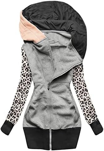 Ženska casual faission jakna dukserica patentni džepni kaput leopard jakna za ispis žene plus veličine panela dugih rukava