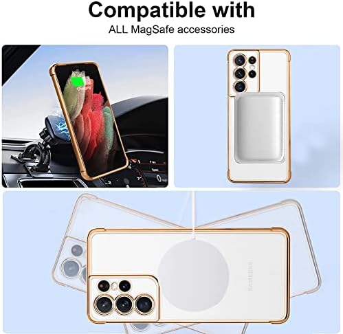 OOK Clear Magnetic futrola za Samsung Galaxy S21 Ultra za žene muškarci, [kompatibilan sa magsafe] [Zaštita kamere] Luksuzna ploča soft tpu otporna na zaštitu prozirne futrole za prozirnost - zlatni