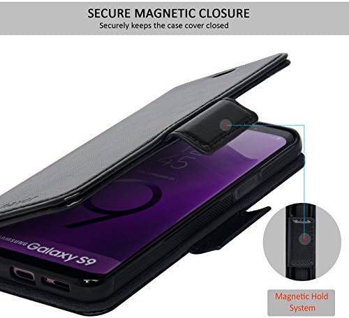 Navor odvojiva magnetna torbica za novčanik sa RFID zaštitom kompatibilnom za Samsung Galaxy S9 [Vajio Serija] - Crna