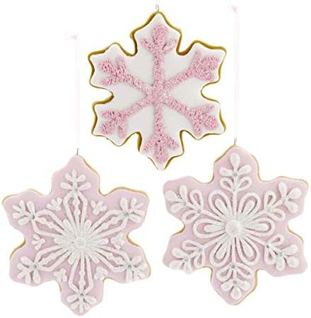Kurt Adler 4,5 Set od 3 ružičasto-Bijela ornamenta za kolačiće od glinenog tijesta sa svjetlucavim ukrasom za božićnu jelku T2877
