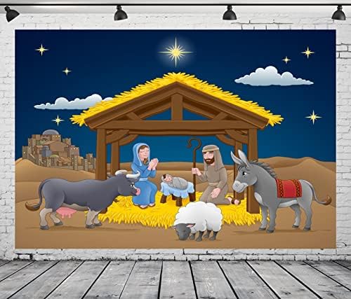 BELECO 10x8ft tkanina Cartoon Božić rođenja Backdrop Holy Night Stars Mary Joseph rođenje Isusa jasle jaslica jaslica pozadina jaslica