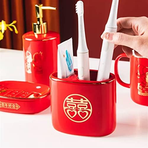 ZLXDP Crvena čaša za ispiranje usta za par Set toaletnih potrepština za domaćinstvo keramička čaša za četkanje cilindra WC zuba