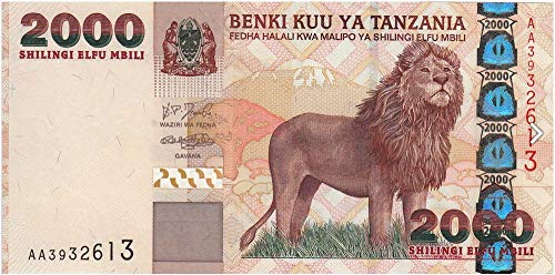 2000 TZ veličanstvena višebojna novčanica W Awesome Lion King, žirafa u vodenom žigu! Samo super! 2000 šilinga GEM Crispcrulirano