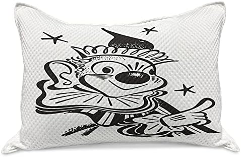 Ambesonne cirkus pletena jastučna jastuka, uzorak smiješnog klovna portreta pokazivačka zvijezda jednobojna grafički crtež, standardna jastučna navlaka kraljevske veličine za spavaću sobu, 30 x 20, siva ugljena bijela