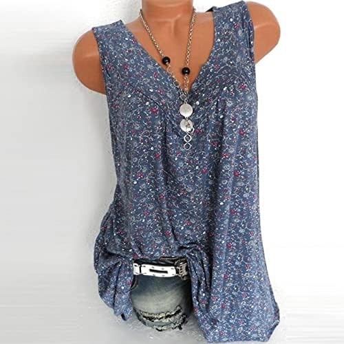 Vrh spremnika bez rukava za žene V izrez Ruched cvjetni tunički košulja Labava majica 2023 ljetne casual bluze
