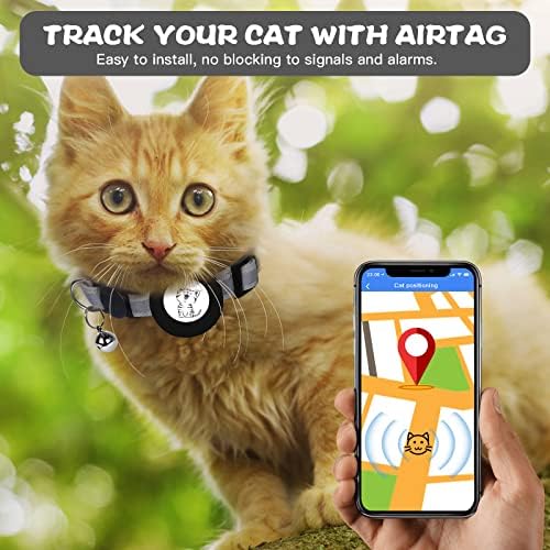 Airtag Cat ovratnik,reflektirajući ovratnici za mačke sa zvonom i Prefektnom veličinom vodootporni držač za Airtag u širini 0,4,podesivi ovratnik za mačke s Otkopčanom sigurnosnom kopčom za štene mačića (siva)