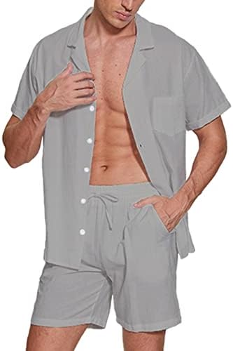Nhicdns Muška majica posteljina na havainu 2 komada odijela Kratka casual hippie Holiday Beach Košulje kratke hlače modne odjeće sive