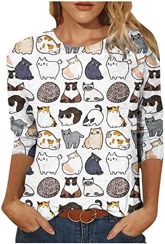 Modni ljetni Print majica za žene, ženski 3/4 rukav Crewneck slatka mačka pas grafički vrhovi Dressy Casual tanka bluza