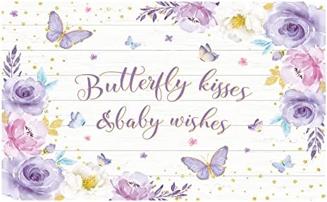 Funnytree Butterfly Kisses Baby Shower pozadina za zabavu beba želi ljubičastu cvjetnu pozadinu princeza djevojka dekoracija događaj