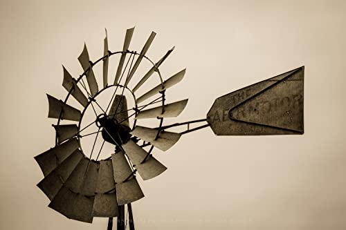 Država fotografija Print slika glave Aermotor vjetrenjača u Iowi u Sepia Tone Farm Wall Art seoska kuća dekor 4x6 do 30x45