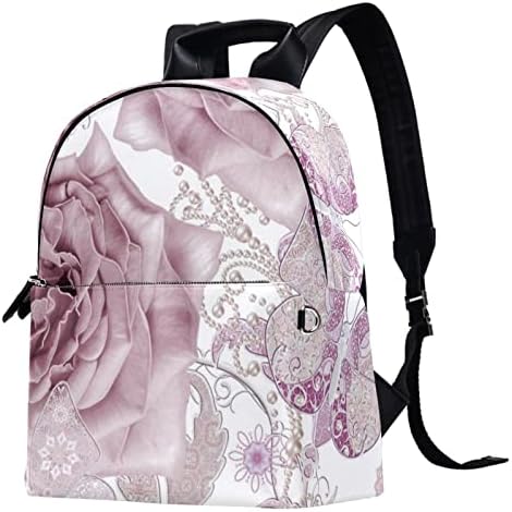 Tbouobt kožni putnički ruksak lagan laptop casual ruksak za žene muškarci, retro ljubičasta ruža leptir cvjetni