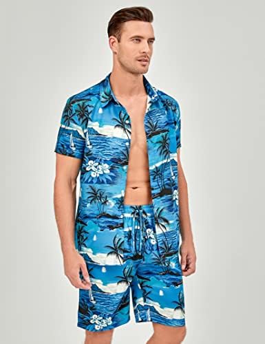 Kojooin Muški havajci Letth Beach Dugme Down majica i kratke hlače Casual Tropical Outfit 2 komada set