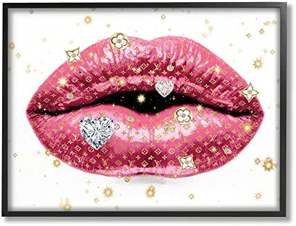 Stupell Industries trendi Pink Glam ruž za usne usne sa uzorkom dijamanti, dizajn Madeline Blake