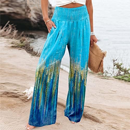 Hopolsy Wide nogu za žene za žene Loase Fit visokog struka Gradijentne rastezljive paštake Summer Casual Beach Comfy pantalone