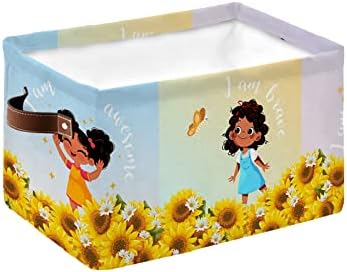 Košarica za pohranu Little Balck Girls Yellow Suncowers Skladištenje kante s ručkama, poljoprivredni gradijentni sklapljivi organizator