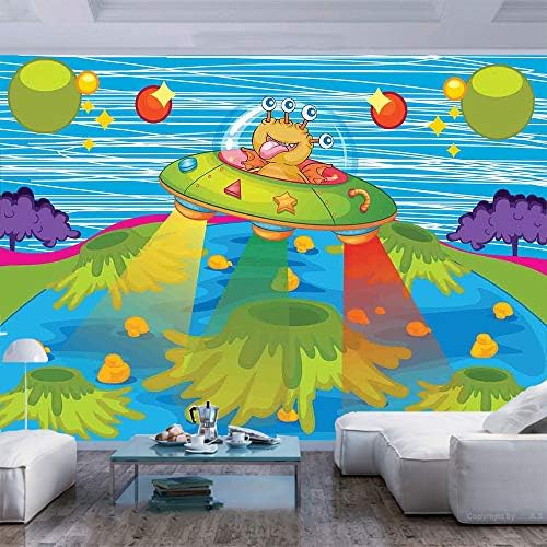 Zidni mural 55x30 inča, za djecu zastrašujuće čudovište u NLO-u na planetu solarnog sustava Galaxy Funky Back Ogulja i sjedište samoljepljive