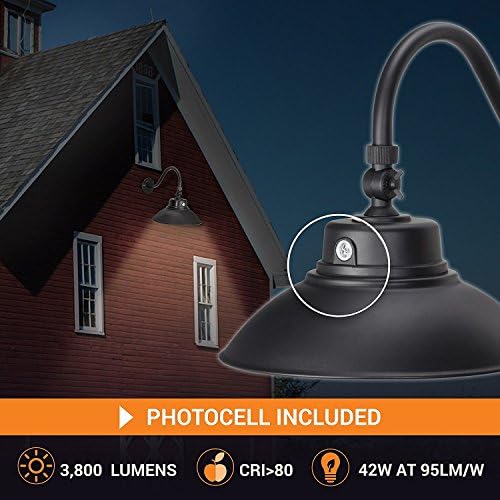 2 komada-14 inča. Black Gooseneck Barn Light LED Fixture za unutrašnju / vanjsku upotrebu – uključena fotoćelija - okretna glava-42W-3800lm